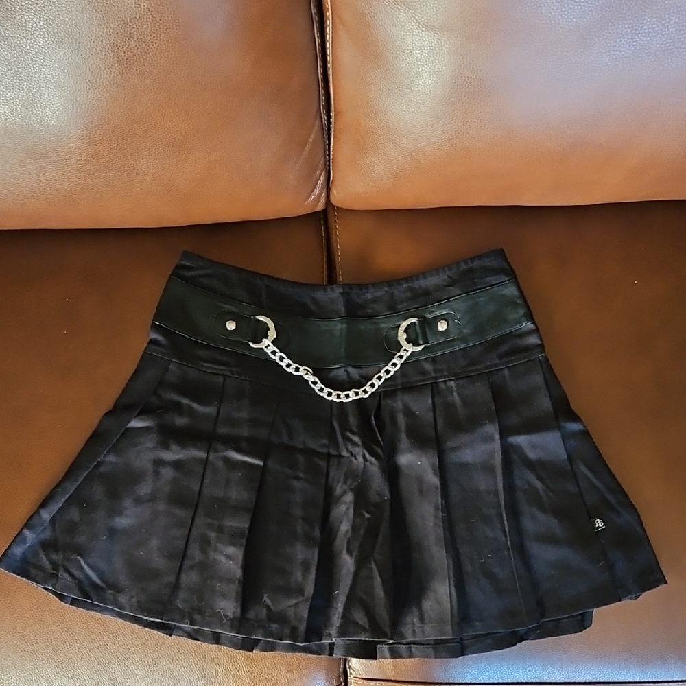 Royal Bones Black Pleated Mini Skirt with Chain - Medium